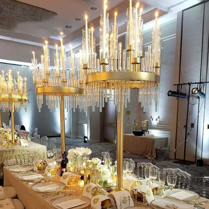 C-CDS005 Wholesale 8 Arms Acrylic Gold Candelabra Centerpiece Candle Stands Candlestick Holder for Wedding Event Decoration
