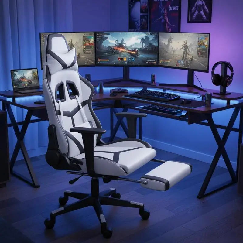 Silla gaming con reposapiés integrado tapizada