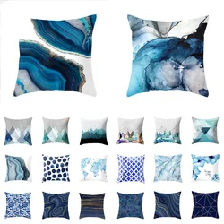 45x45cm Modern Geometric Cushion Cover Art Blue Marble Print Pillowcase Car Sofa Office Waist Throw  Home Decor