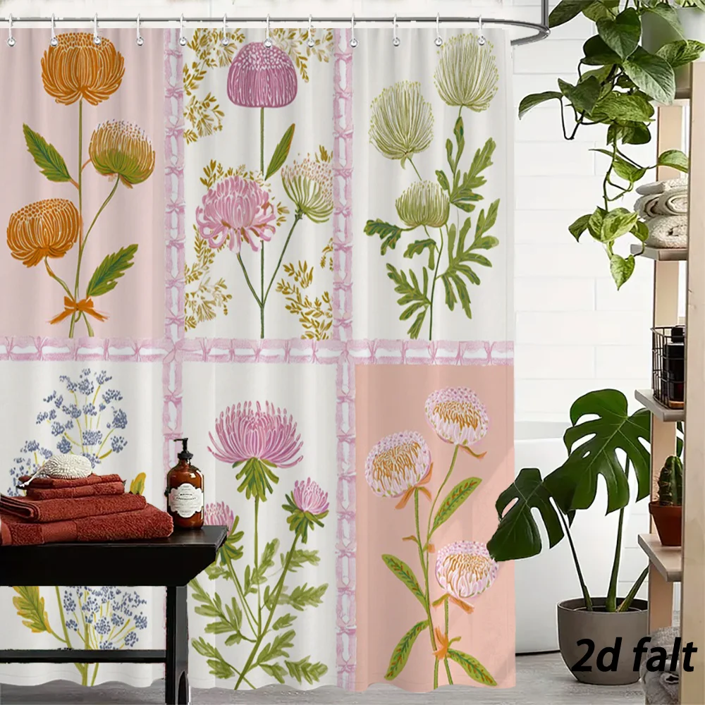 Retro Hand‑Drawn Botanical Flower Grid Collage Pastel Pink Background Pattern Bath curtain Cozy Plush Bedspread Portable
