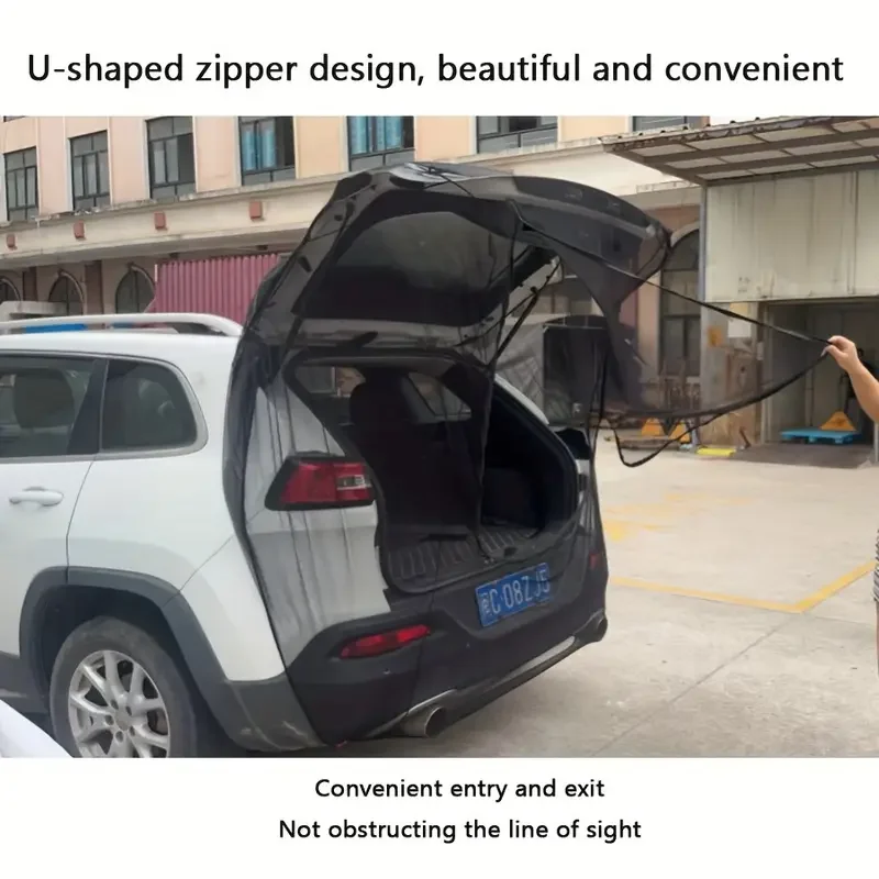 1PC Super Elastic Mosquito Net SUV Trunk Without Lining Black Woven Mesh Curtains Road Travel And Off-Road Vehicle Mosquito Net view 2