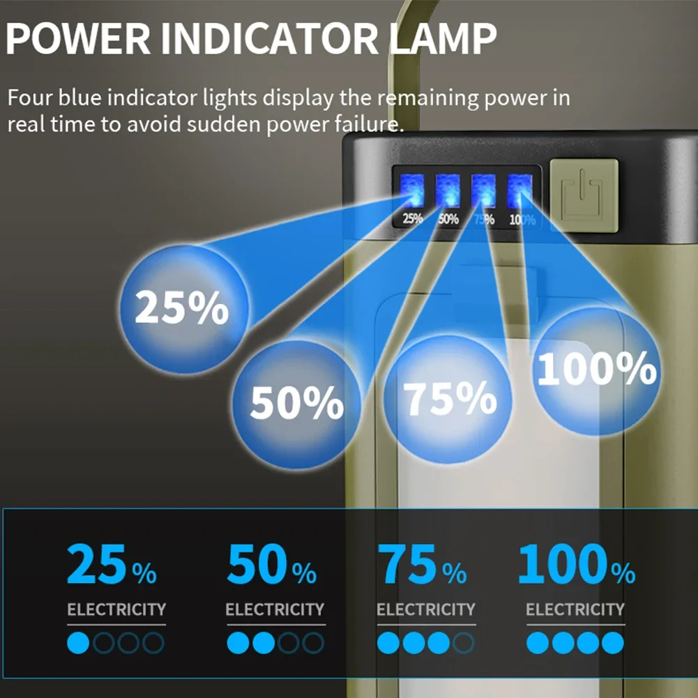 Solar Powered Camping Lantern USB Rechargeable Hanging Light Waterproof LED Atmosphere Tent Light for Outdoor Emergency Garden
