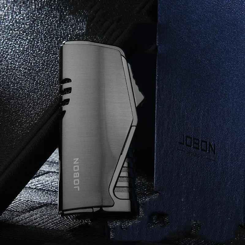 Jobon جديد الثلاثي الشعلة أخف نافذة الغاز المرئية 3 طائرة الغاز ولاعة السيجار توربو يندبروف المعادن بندقية رذاذ الأنابيب أخف هدية #3