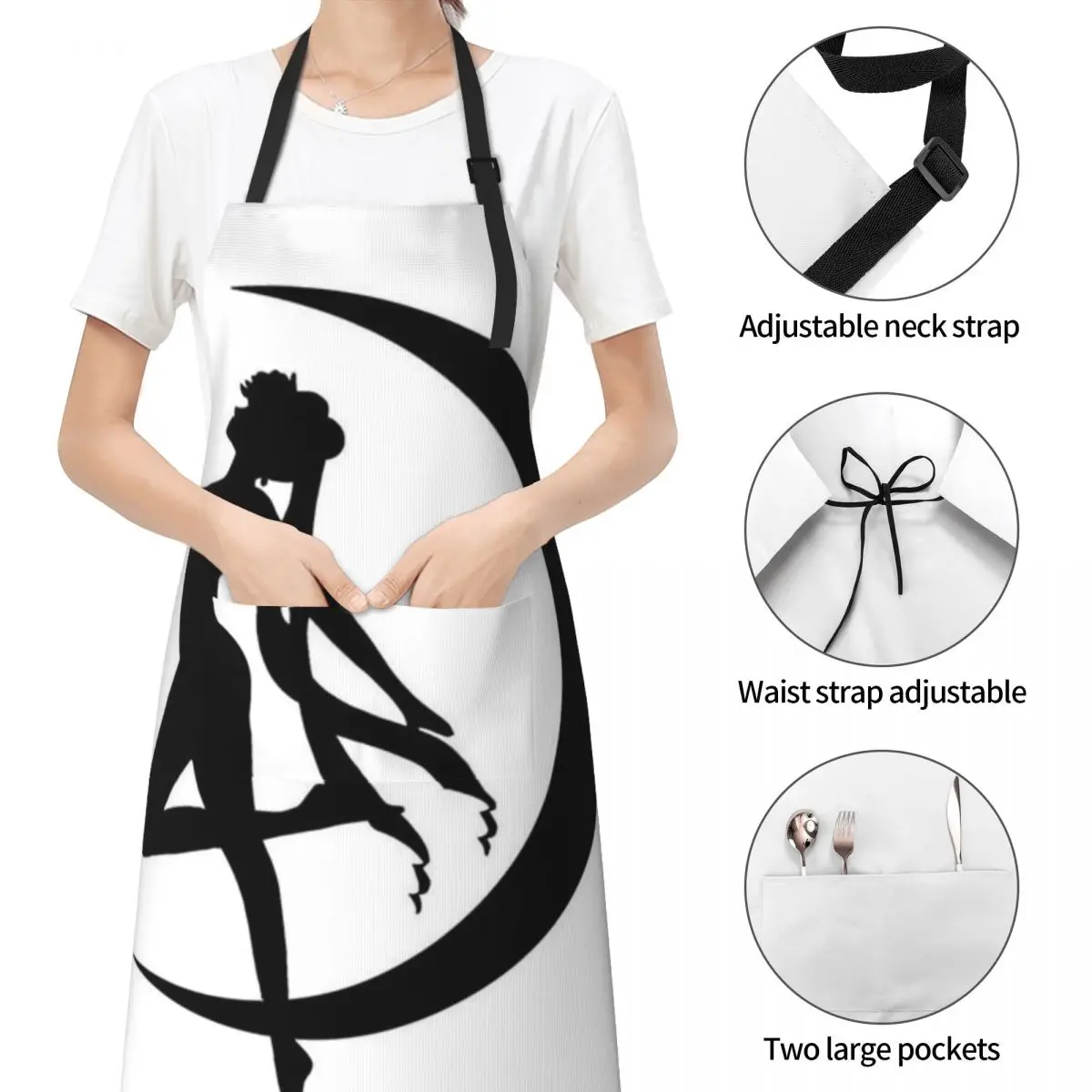 SAILOR-MOON~ Fashion Dacron Kitchen Apron for Women Men Pinafore Cleaning Tools Custom Apron Birthday Gift