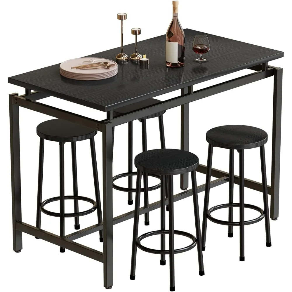 Counter Height Dining Table and Chairs Set for 4,5 Piece Bar Table Set,Wood Kitchen Table and 4 Bar Stools for Small Spaces