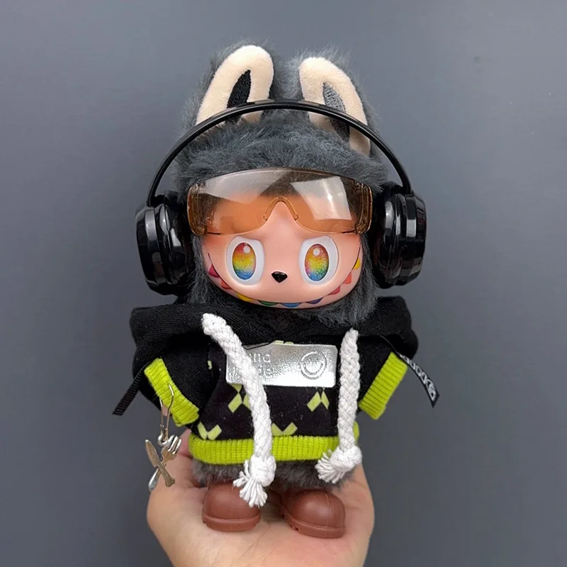 

For 15/17cm Labubu Doll Clothes 1st/2nd/3rd Cool Handsome Hoodie Set with Headphone Big Into Energy Doll Outfit Accessories