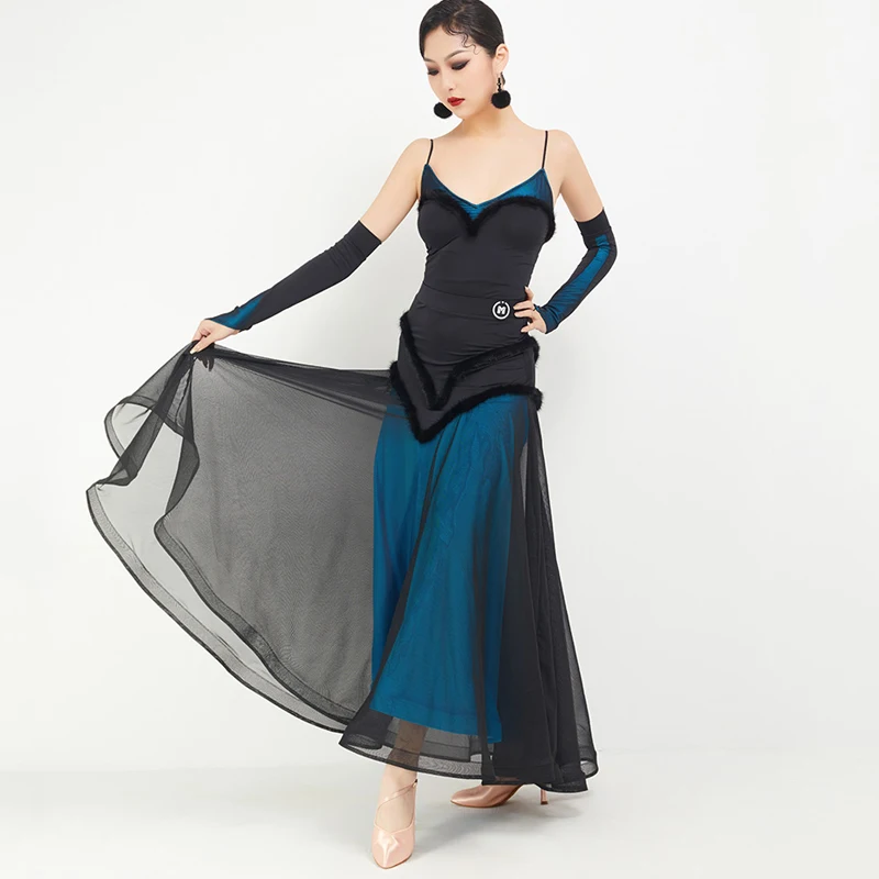 

Ballroom Dance Performance Costumes For Women Sleeveless Tops Swing Skirt Suit Female Adult Modern Dance Competition Clothing