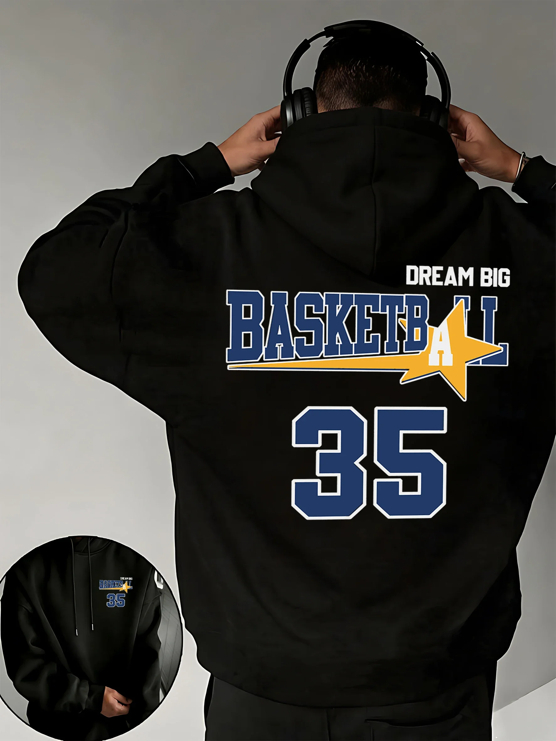 

Sweat à capuche chaud et décontracté pour homme, avec imprimé Dream Big Basketball Numéro 35, en polaire, style Hip Hop,vêtement