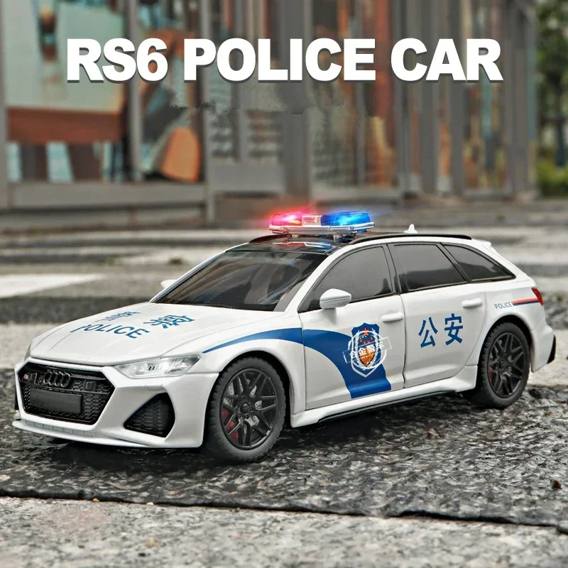 

1/24 Audi RS6 Alloy Avant Station Wagon Car Model Diecasts Metal Toy Police Vehicles Car Model Simulation Sound Light Kids Gifts