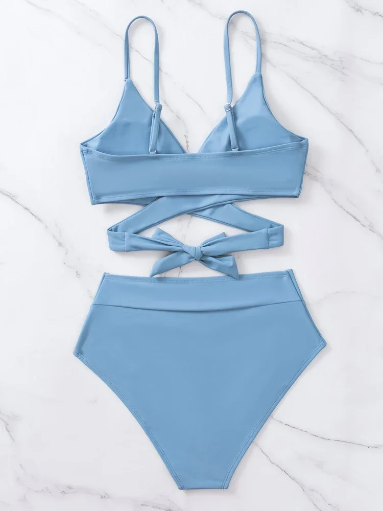 Vigoashely 2025 Solid Strappedชุดบิกินี่เซ็กซี่Push UP Hollowชุดว่ายน้ําผู้หญิงชุดว่ายน้ําBiquinisเอวสูงBacklessชุดว่ายน้ํา