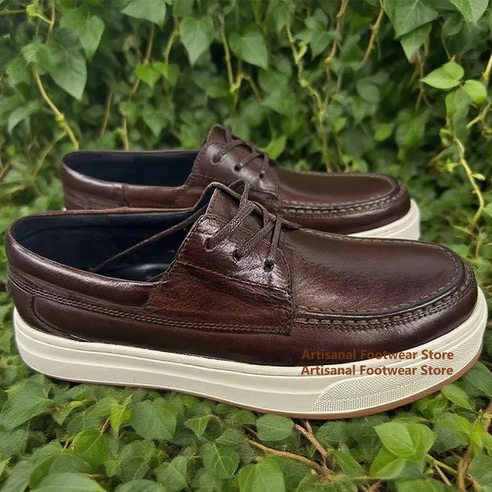 

Retro Brown Leather Shoes Genuine Leather Men's Shoes Low Top Casual Board Shoes British Style Men's Shoes Handmade Men's Shoes