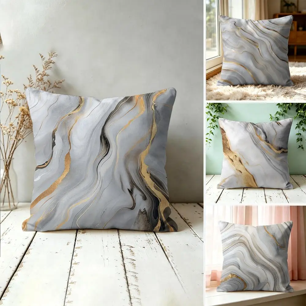 Gold Marble Fluid Patterns Cushion Cover Silky Short Plush Invisible Zipper Dustproof Sofa Pillow Case For Home Decor