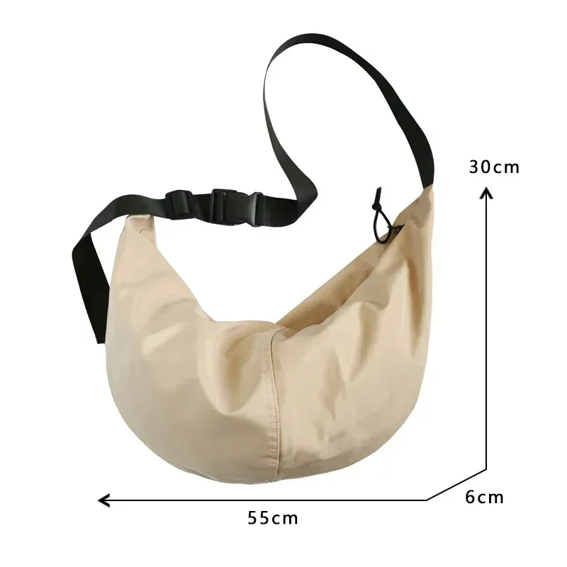 حقائب كروس للرجال بلون سادة سعة كبيرة هوبوس للجنسين هاراجوكو على الطراز الياباني نايلون مقاوم للماء محفظة كتف بسحاب للسفر