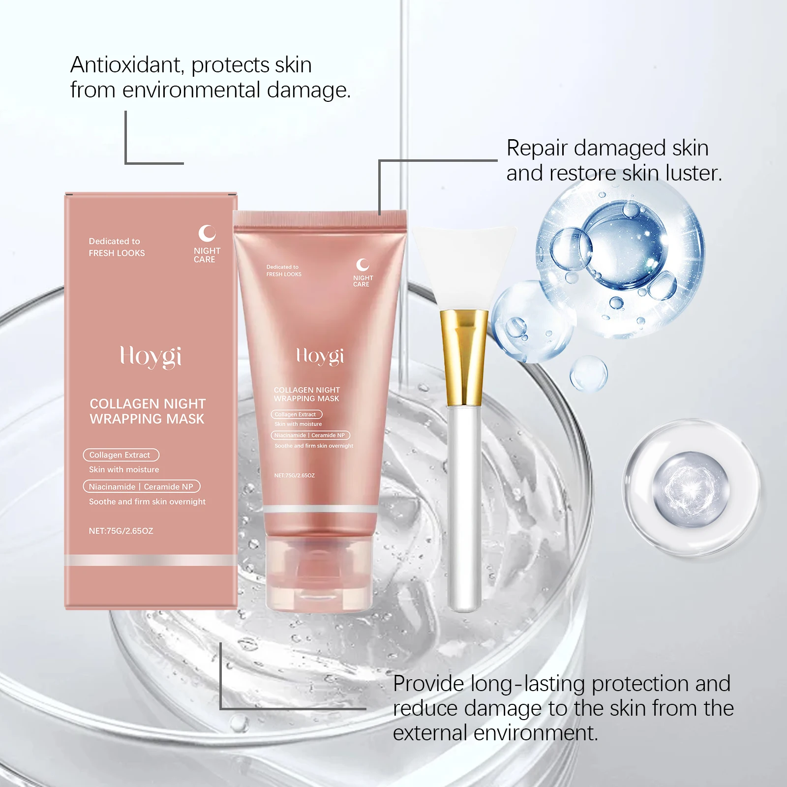 Collagen Encapsulated Peel Off Mask, Night Wrapping Film & Power Lift & Elastic Collagen, Banish Midnight Dullness with Niacinamide, Ceramide NP Strengthens Barriers, Full Painless Peel to Unlock Glass Skin, Soothing + Firming 2-in-1