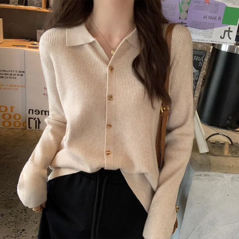 

Новые женские вязаные кардиганы с отложным воротником, черные, с длинным рукавом, трикотажные свитера, топы, вязаные изделия Q3381