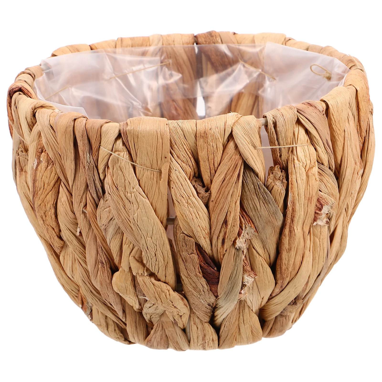 

Straw Woven Storage Basket Waterproof Lining Handwoven Decorative Planter Round Flower Pot Indoor Outdoor Organizer Natural