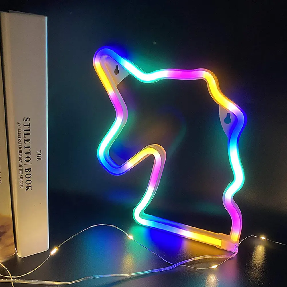 Battery Powered Neon Sign Decorative For Bedroom Night Lamp New Year Decor Shaped Rainbow LED Indoor