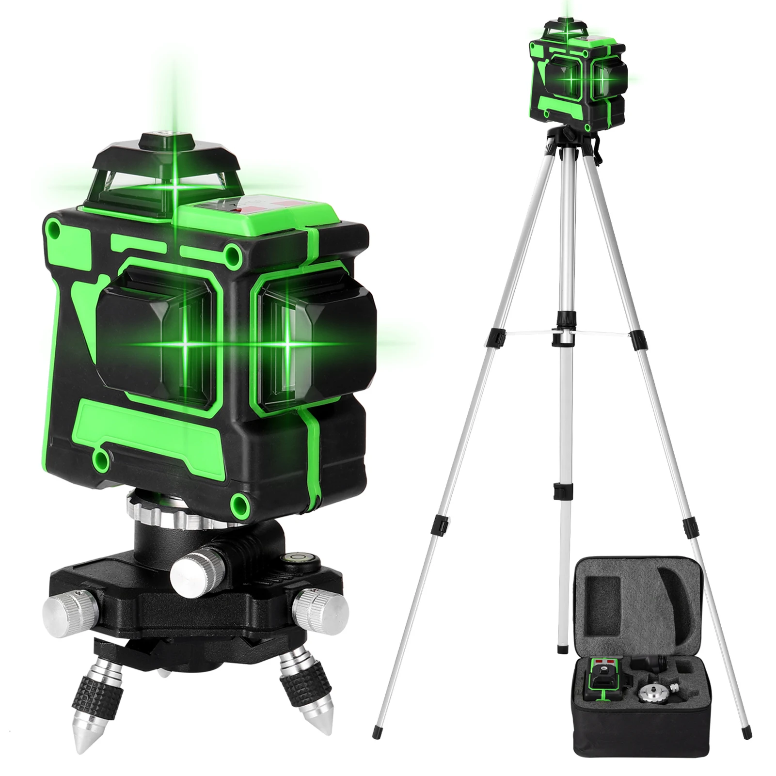 3D 12 Lines Self-leveling Laser Level  with 1.5M 3 Heights Adjustable Alloy Extension Bar Tripod Stand and Carrying Bag