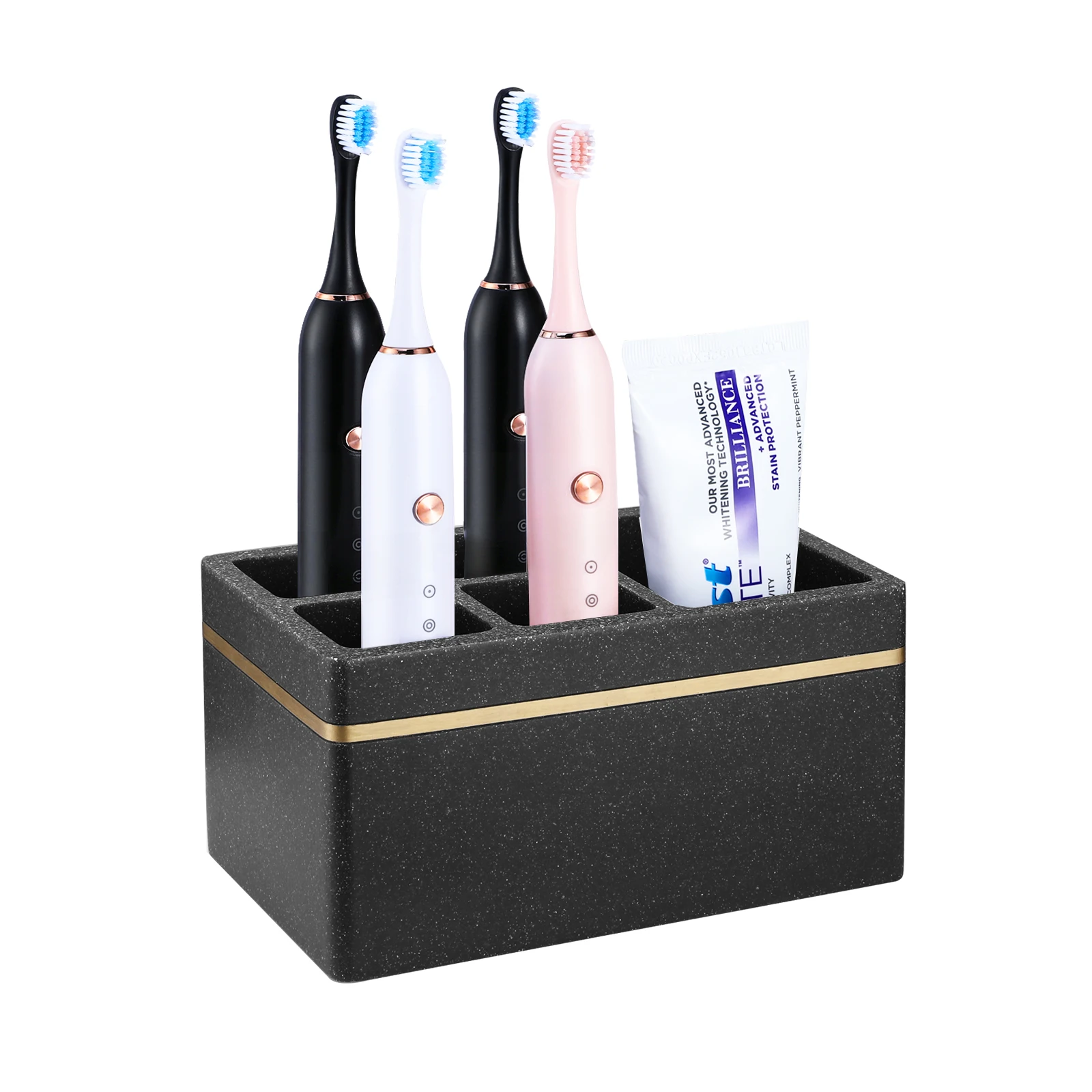 Luxspire Toothbrush Holders,Resin Electric Toothbrush Toothpaste Holder Stand Caddy,5 Slots Bathroom Vanity Countertop Storage