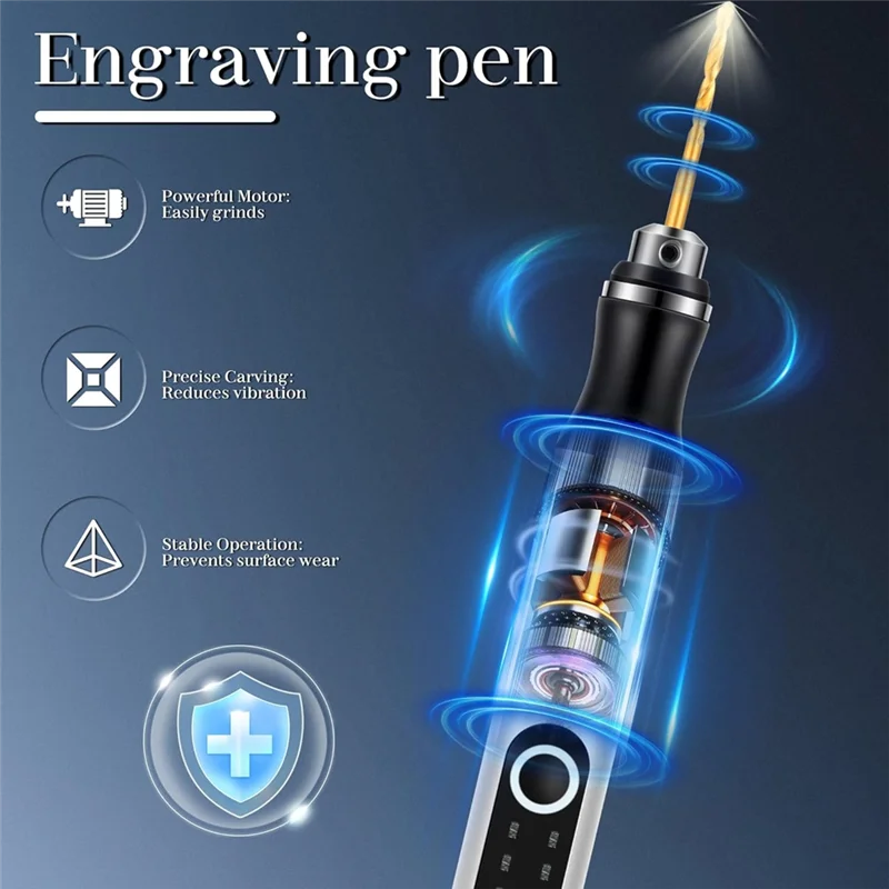ABUH-Overload Protection Electric For Wood, Metal Glass Engraving Pen With USB-C Charging, 3-Speed Settings, For Beginners