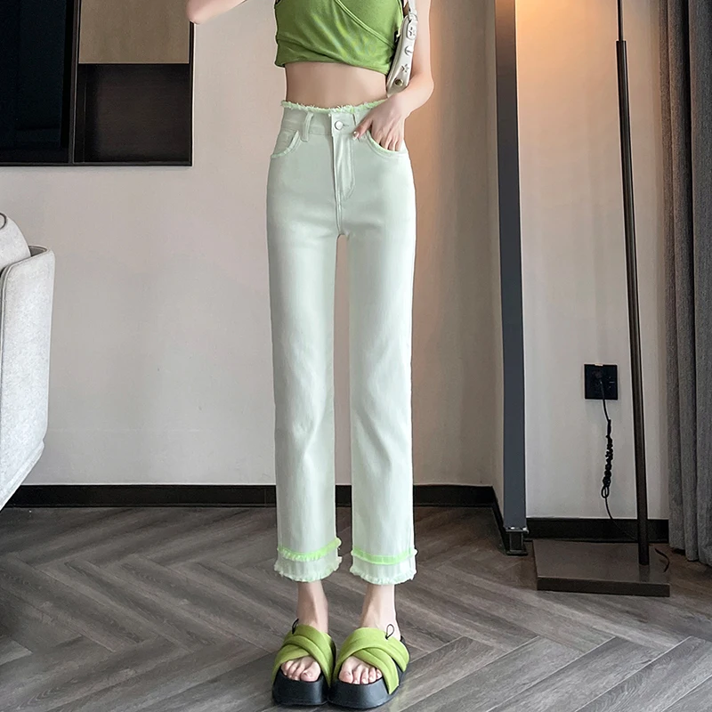 KSTUN 2025 été taille haute jean pour femmes cheville longueur pantalon mince à franges jean mode Streetwear Stretch fille pantacourt