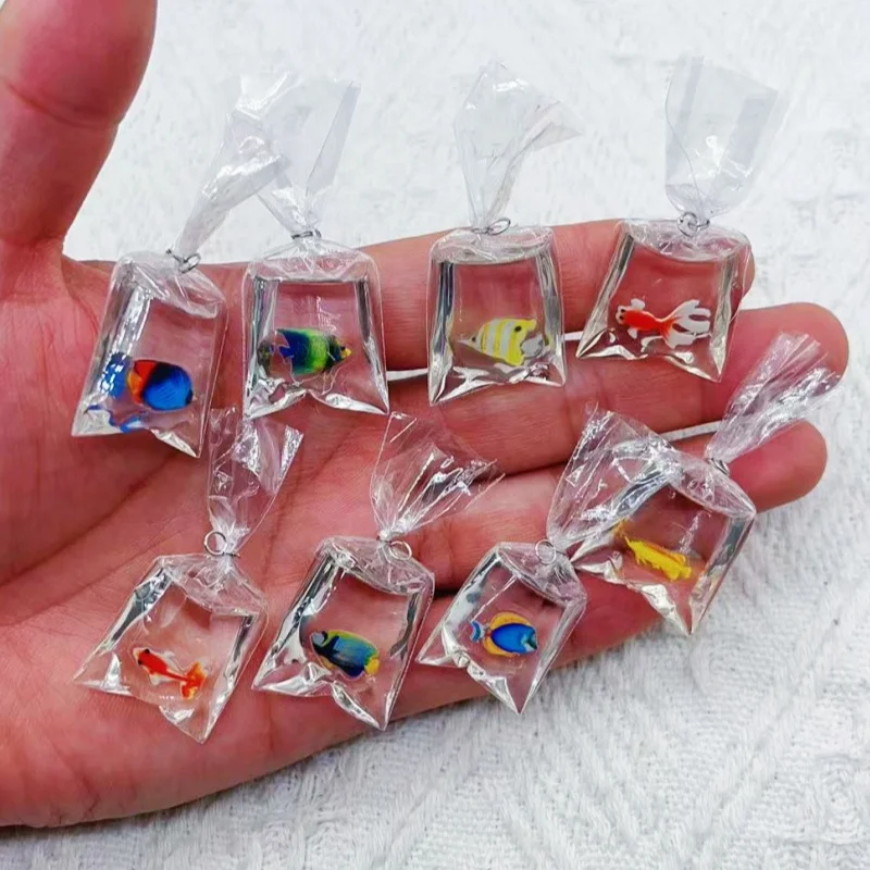 10pcs Coral Fish bag Resin Charms Ocean Transparent Small Fish In Water Bag Jewelry Pendant Jewelry Handmade DIY Material