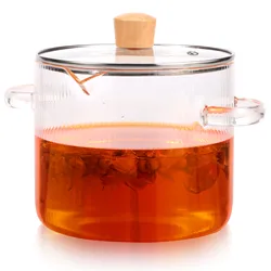 Glass Cooking Pot Transparent Borosilicate Glass Simmer Pot with Lid Spout Heat Resistant Glass Stovetop Pot Nonstick Soup Pot