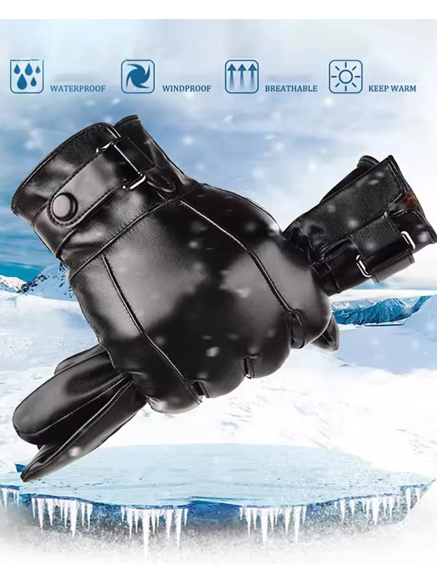 AliExpress New Men's PU Gloves Winter Thickened Warm Ride Gloves Leather Waterproof Windproof Touch Screen Protector Warm Motorcycle Gloves