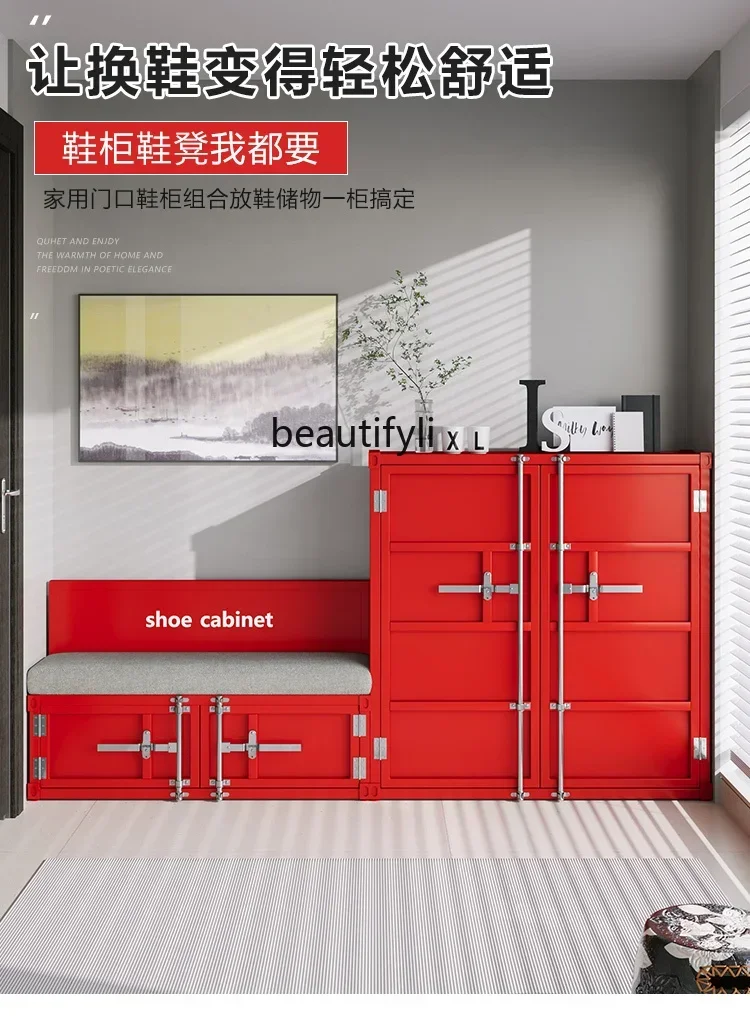 ls Industrial wind container shoe cabinet with door storage cabinet entrance corridor storage cabinet