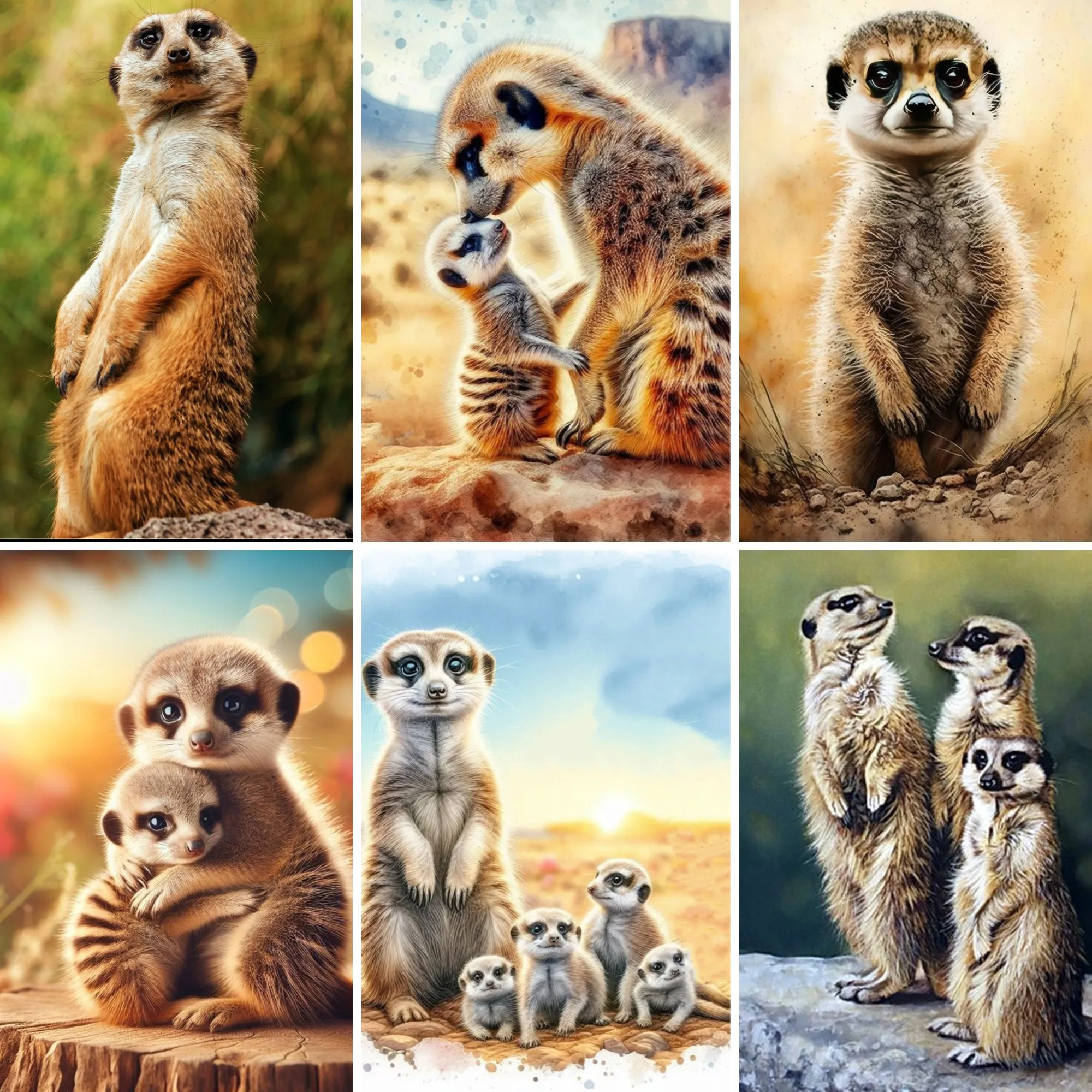 DIY الماس اللوحة الحفر مربع كامل الحفر الأفريقي السافانا الحياة البرية الميركات التطريز عبر غرزة سفاري الحيوان غرفة الاطفال ديكور #1