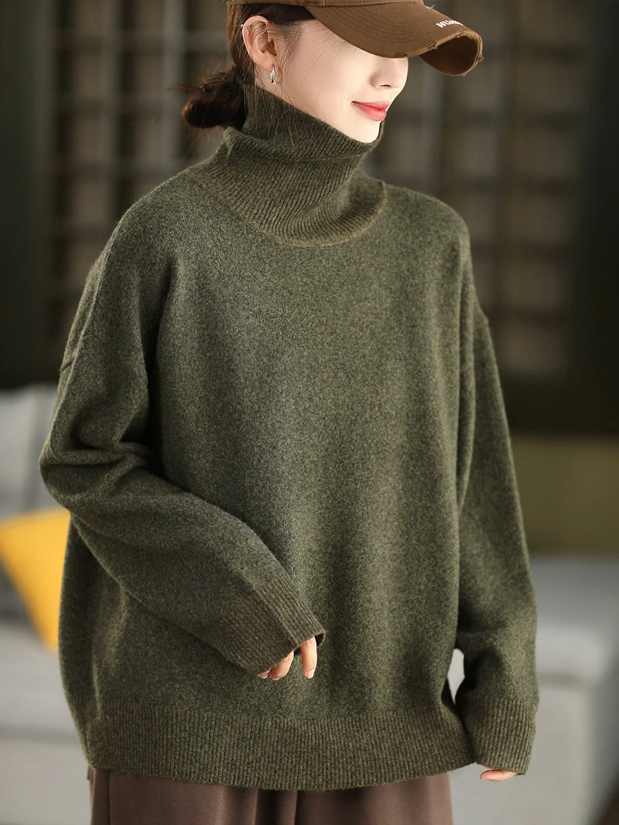 

Winter Knitted Modal Camere Sweater Loose Fit Faionable High Collar Warm Long Sve Girls Top Comfortable Breathable
