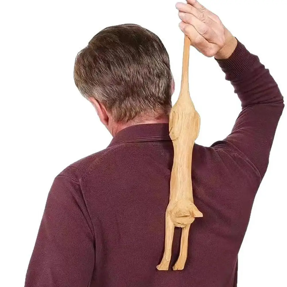 Cat Back Scratcher Wooden Long Handle Back Massager Itch Relief Scratch Tool Cute Cat Claw Self Massage Gift for Adults