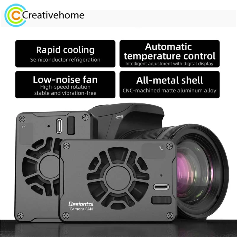 Desiontal iCooL-F01 Camera Cooling Fan Metal Case DSLR Low-noise Cooler For Sony A7M4/ZVE1/A6700/ZV-E10/ZV1/A7C, Canon R5/R6/R7