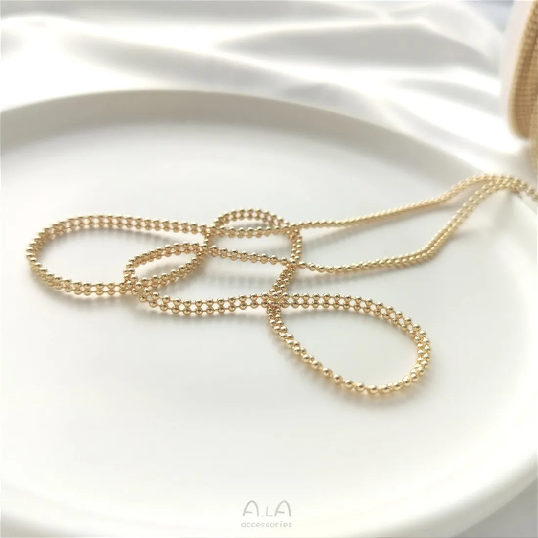 14K Gold-coated Double-row Bead Chain 1.5mm Round Bead Chain Loose Chain Diy Bracelet Braided Rope Jewelry Chain Accessories