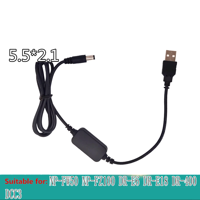 Step-Up Stimuleren Transformator Kabel Voor 1-2A 5V Powerbank Notebook En Canon Nikon Sony Fuji Pentax Pansonic Dummy batterij