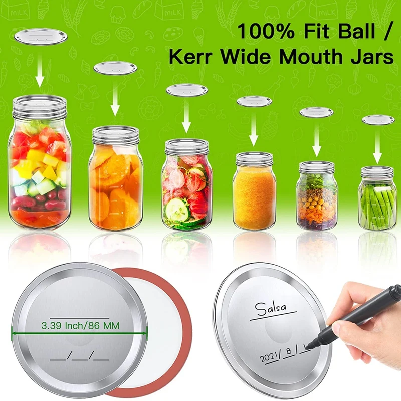 100 Pcs Wide Mouth Canning Lids For Ball, Kerr Jars,86Mm Leakproof Mason Jar Lids,Split Type Jar Lids,For Mason Canning