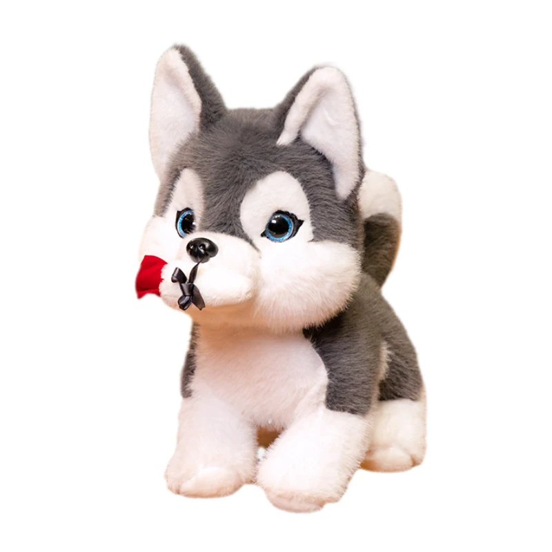 New Styles 30/40cm Kawaii Husky Plush Toy Cute Stuffed Animal Dog With Flower Plush Doll Gift for Girlfriends Home Decor