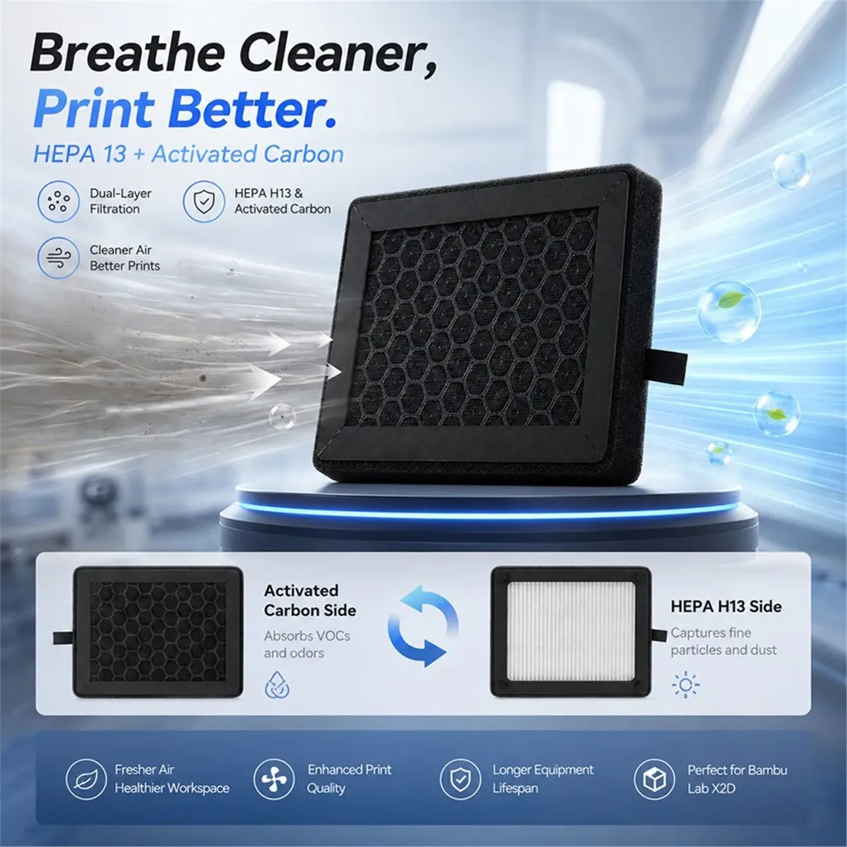 【MUST-HAVE LIST】 For X2D Air Filter Ultra HEPA H13 Activated Carbon Cleaner Air Better Prints for X2D 3D Printer Parts