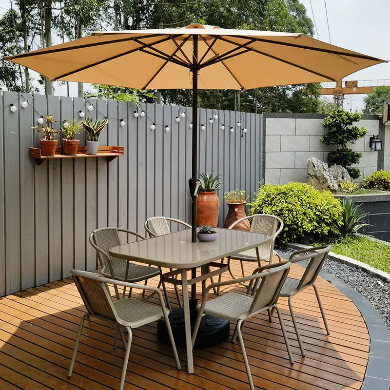 Outdoor courtyard table, chair and umbrella combination with parasol Garden Outdoor leisure Open-air outside milk tea cafe
