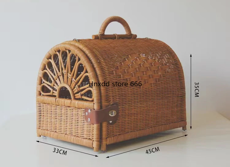 Rattan pet outing bag cat dog basket portable four-season universal nest