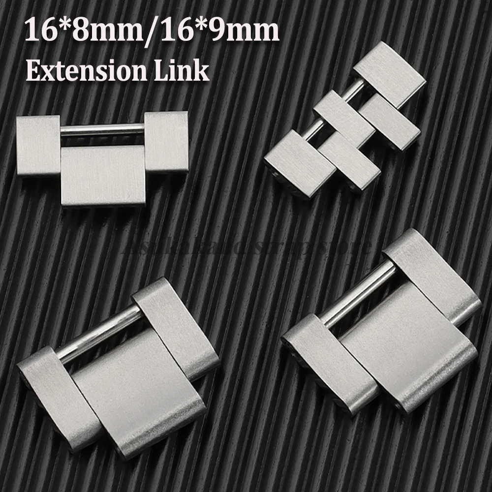For Rolex Steel Band Extension for Oyster Jubilee Watch Strap for GMT Submariner Ditona Watch Band 16*8mm/16*9mm Extension Link