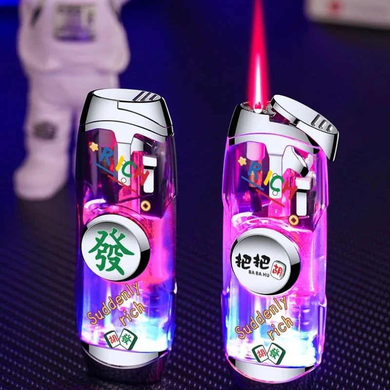 New Play with Glowing Red Flame Gas, with Flashing Lights, Transparent Air Chamber Windproof Lighter, Good Looking Holiday Gift