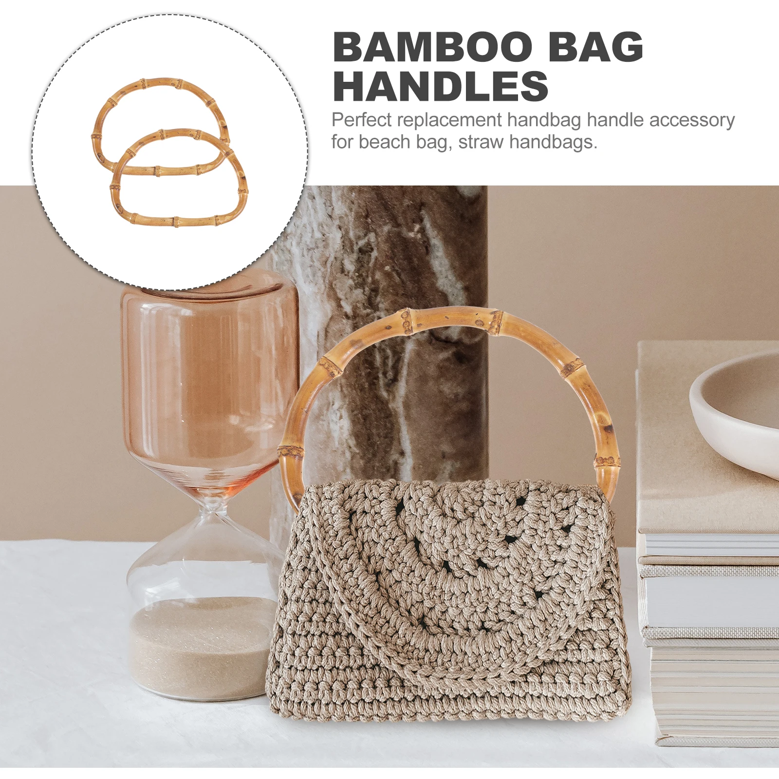 

2Pcs Bamboo Bag Handles Simple Replacement Purse Handle Bag Accessories for Tote Straw Handbag DIY Decorative Grip
