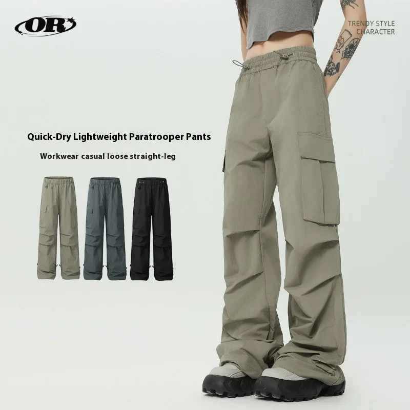 

OR FL Quick to Dry Thin Style American Workwear Paratrooper Pants Retro Trendy Brand Women's Y2k Baggy Cargo Trousers Slacks