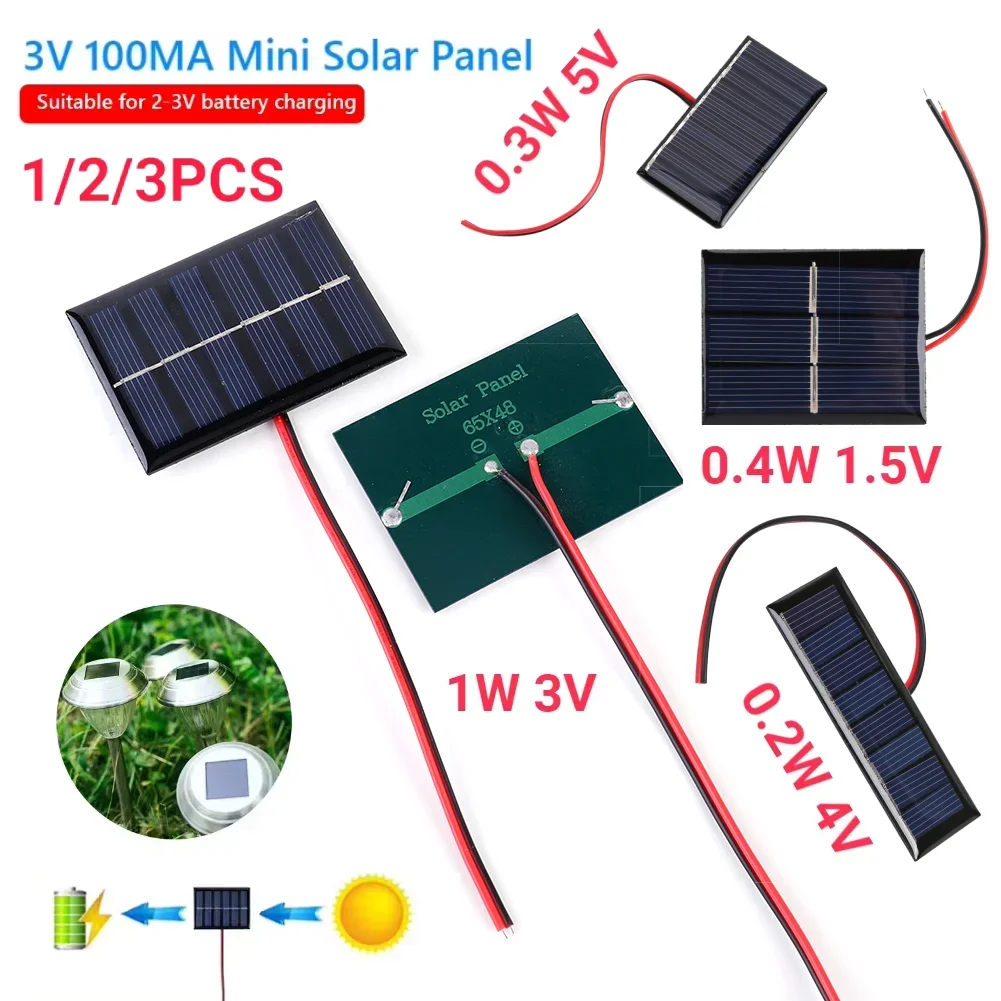 Ładowarka słoneczna 1W 3V 100MA DIY Power Bank z kablem do ładowania akumulatora 2-3V