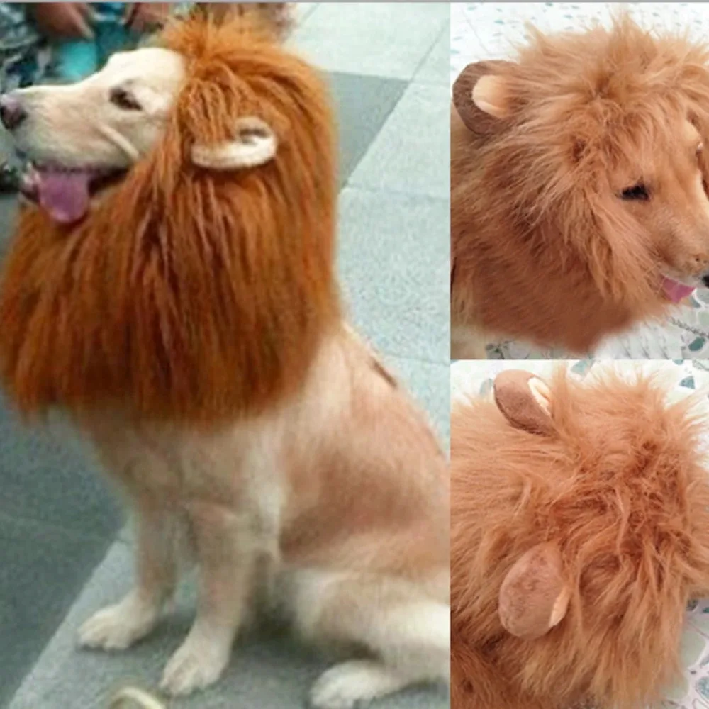 Pet Dog Lion Mane Wig Hair Decor Dog Wig Hair Costume For Large Medium Small Dog Halloween Gift Cosplay Funny Hat Pet Apparel