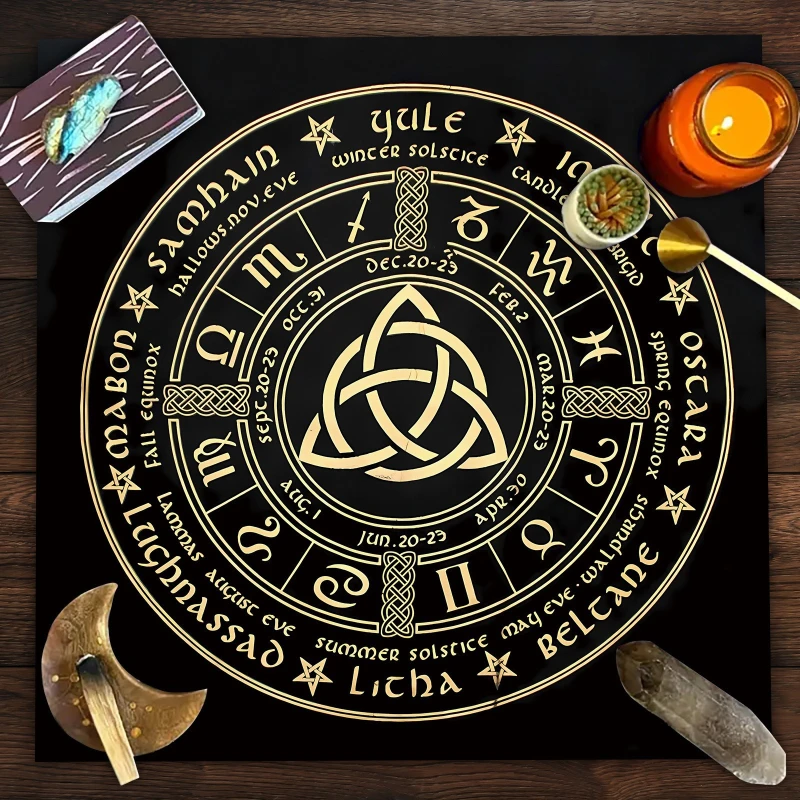 VIKAMA Sun Moon Zodiac Wheel of Year Tarot Altar Cloth Divination Mat Spiritual Witchcraft Astrology Wiccan Decor