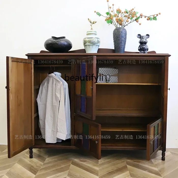 TTT Middle-aged original design solid wood mortise and tenon hall cloak and hat shoe change cabinet retro storage cabinet