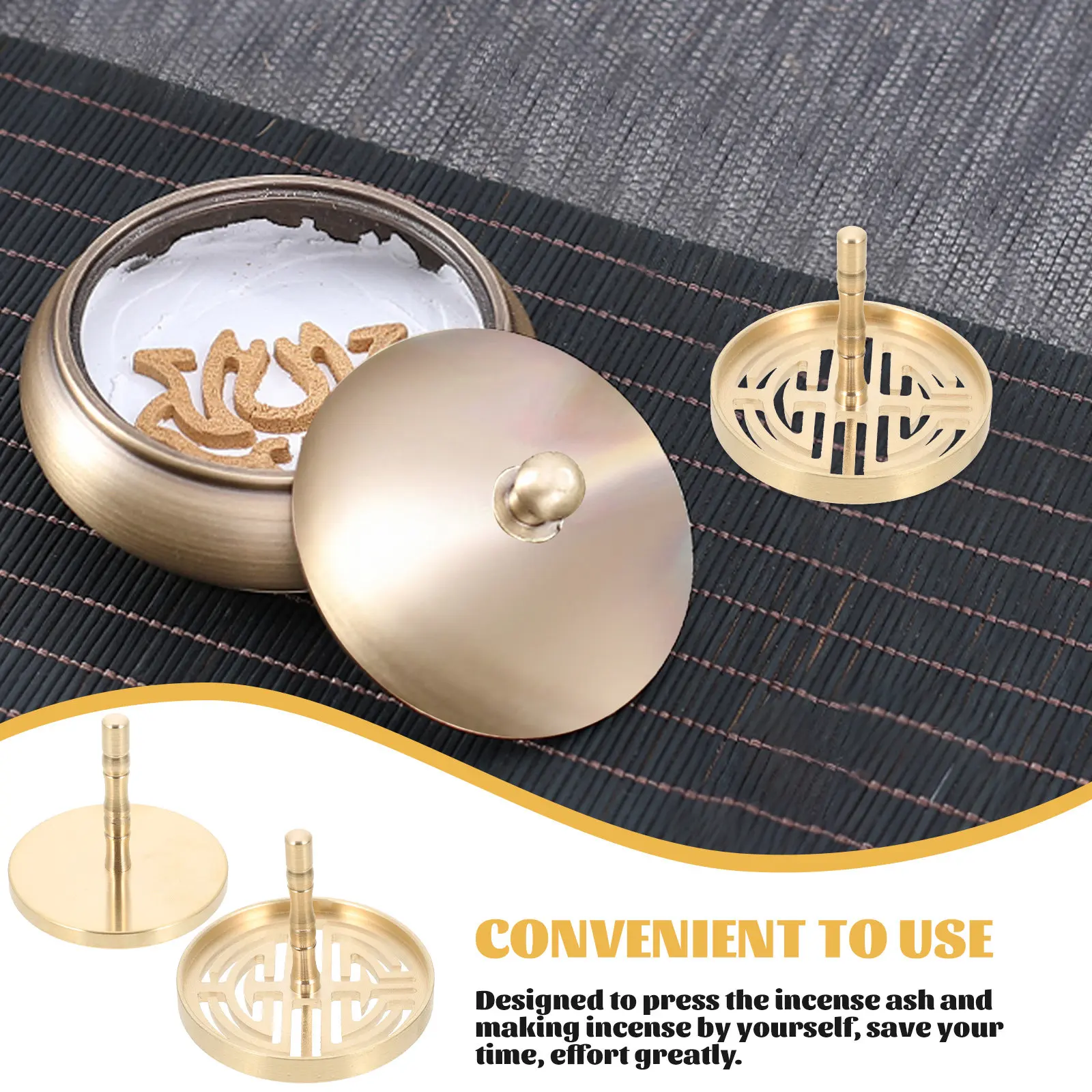 

1Set Vintage Style Incense Making Supply Metal Ash Press Mold Sturdy Copper Build DIY Incense Press Tool for Bedroom Study Aroma