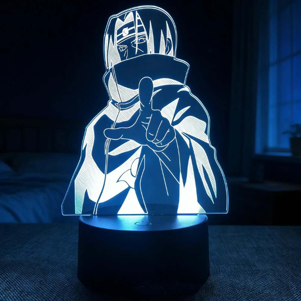 Uchiha Itachi 3D Illusions-LED-Nachtlicht, Anime Naruto Schreibtischlampe, 7-Farben-Wechsel Schlafzimmerdekoration, Einzigartiges Geschenk für Anime-Liebhaber
